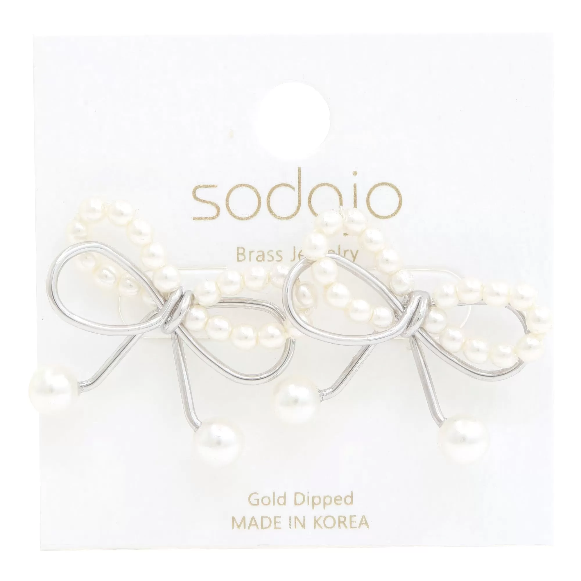 Sodajo Pear Bead Metal Bow God Dipped Earring