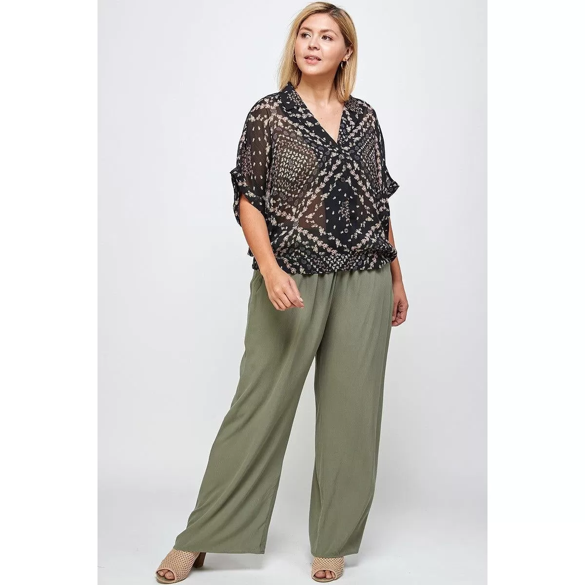 Solid Full Length Wide Leg Palazzo Pants