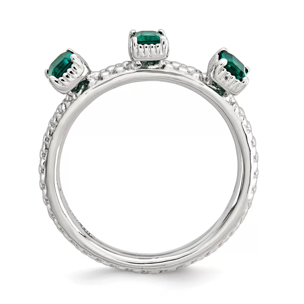 Stackable Expressions Created Emerald Three Stone Ring in Sterling Silver