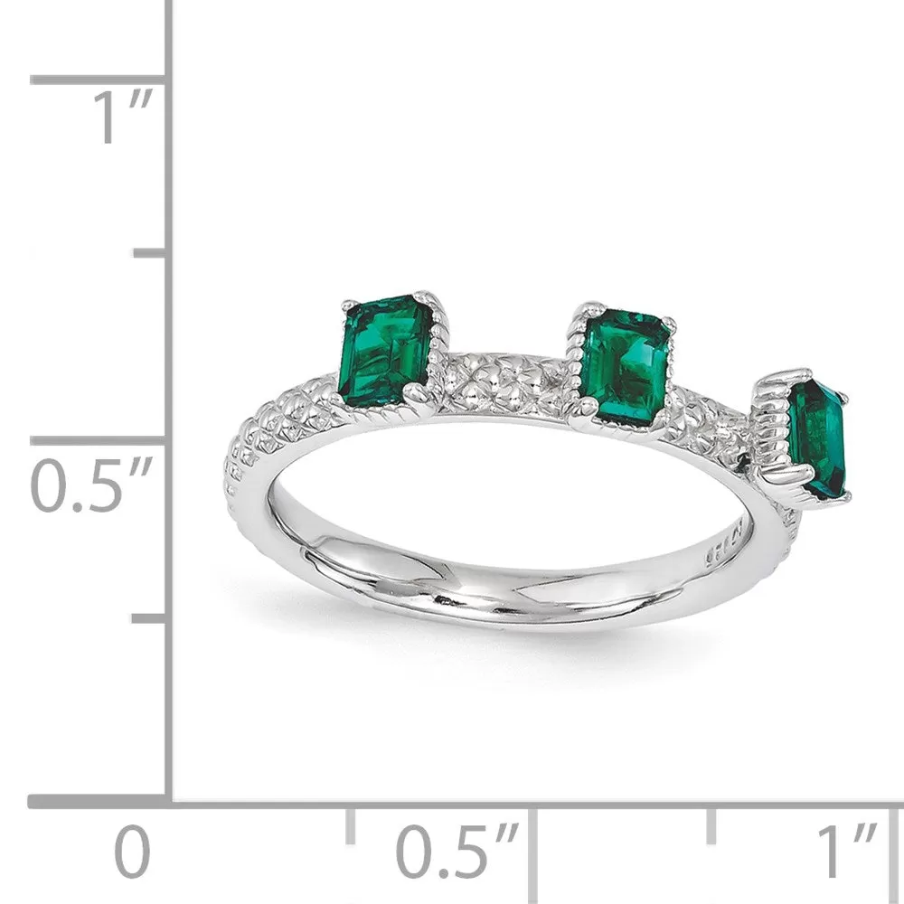 Stackable Expressions Created Emerald Three Stone Ring in Sterling Silver