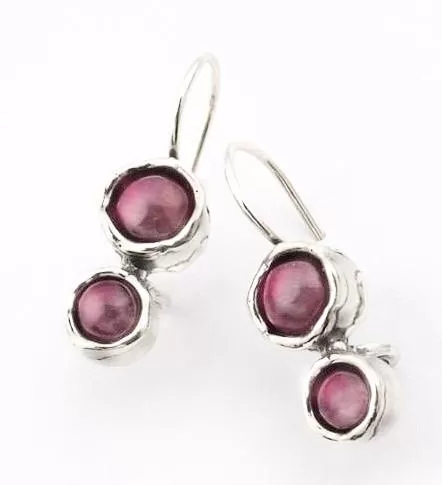 Sterling silver earrings, Garnet Earrings, drop earrings, Dangle earrings, Israeli designer jewelry