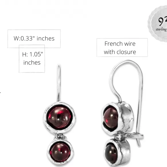 Sterling silver earrings, Garnet Earrings, drop earrings, Dangle earrings, Israeli designer jewelry