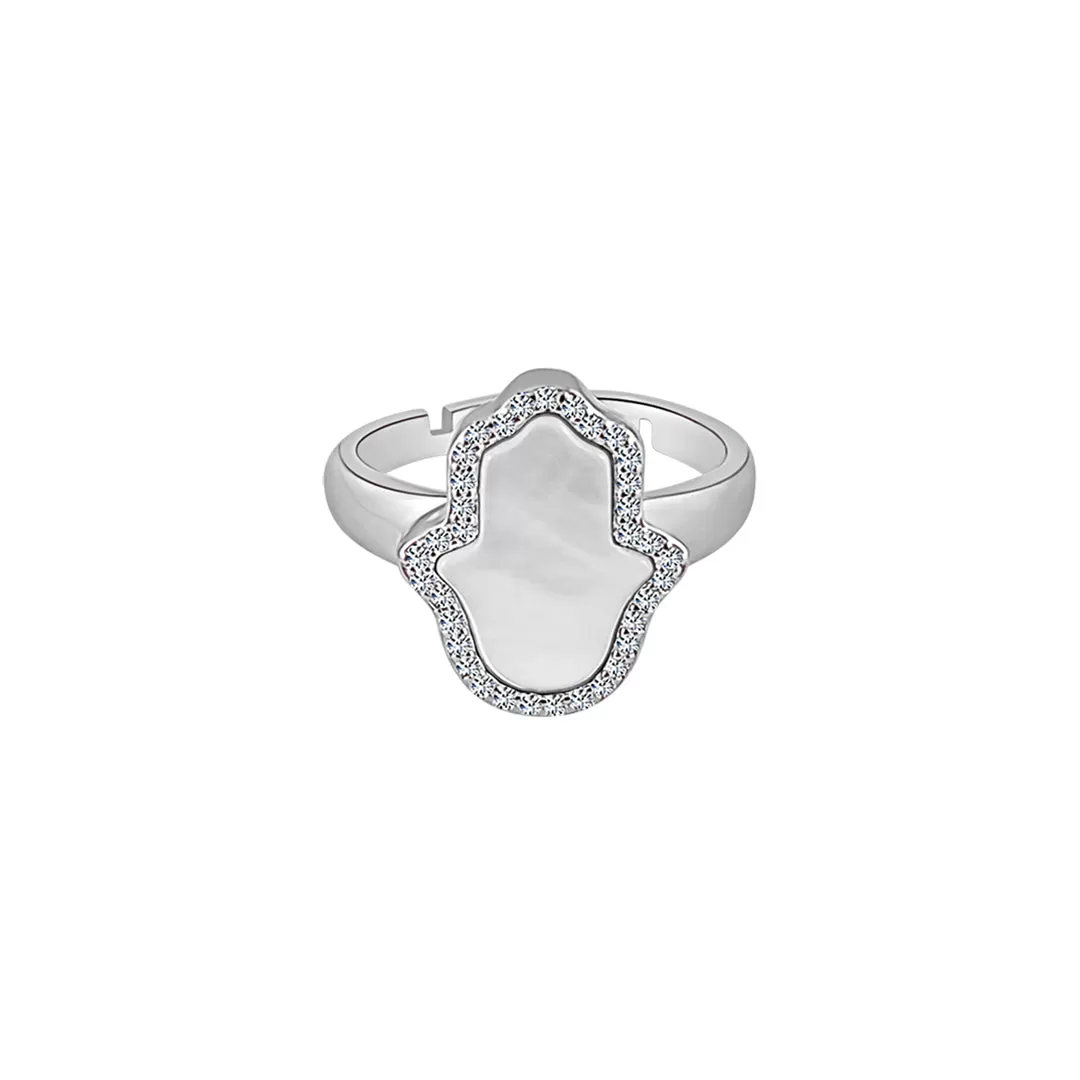 Sterling Silver Mother of Pearl Hamsa Halo Ring