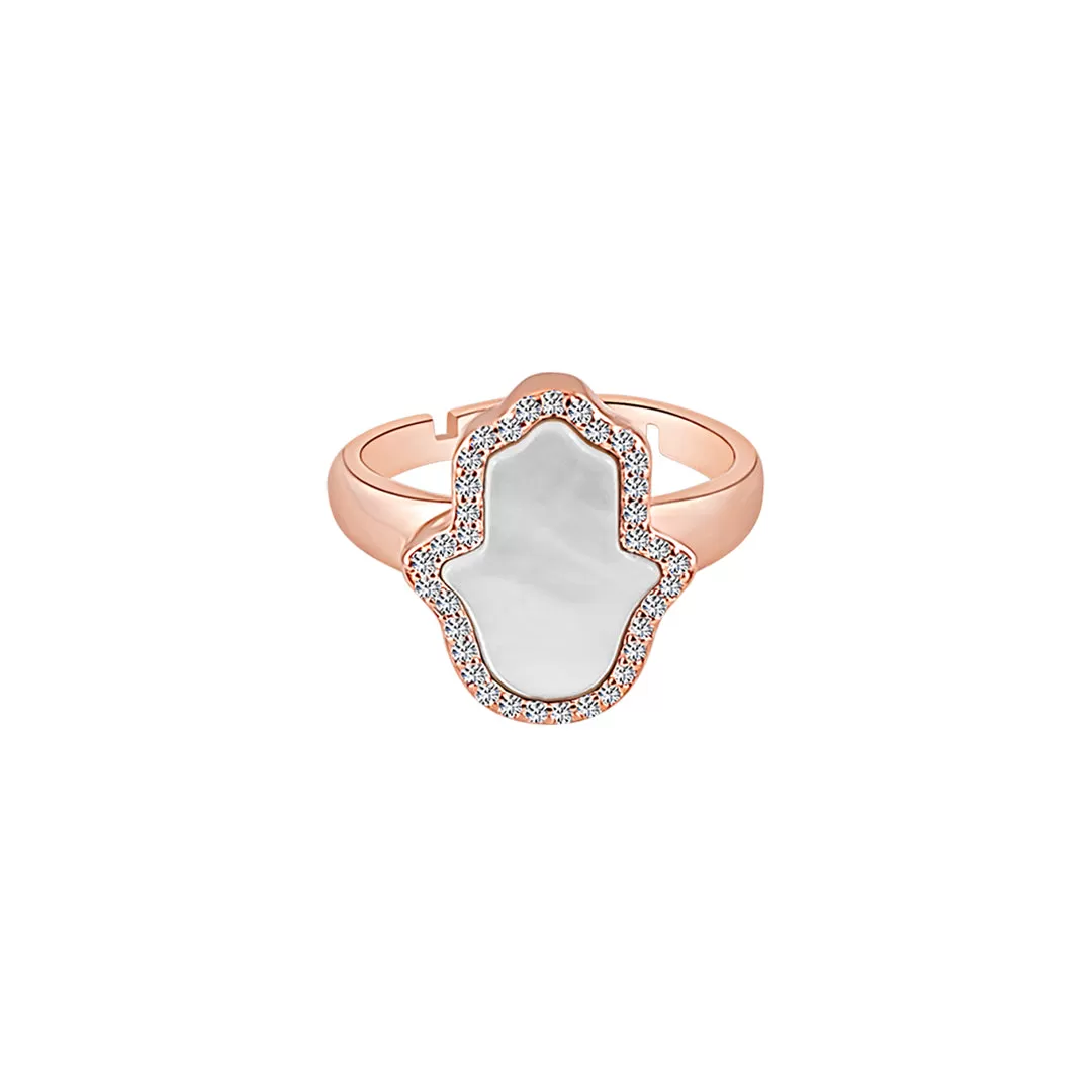 Sterling Silver Mother of Pearl Hamsa Halo Ring