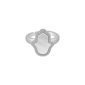 Sterling Silver Mother of Pearl Hamsa Halo Ring