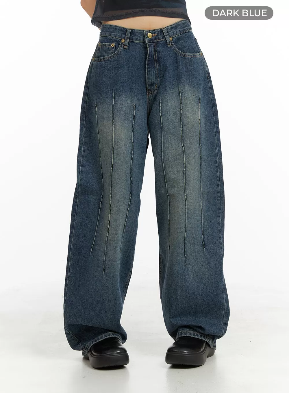 Stitched Detail Slim Fit Baggy Jeans CA412