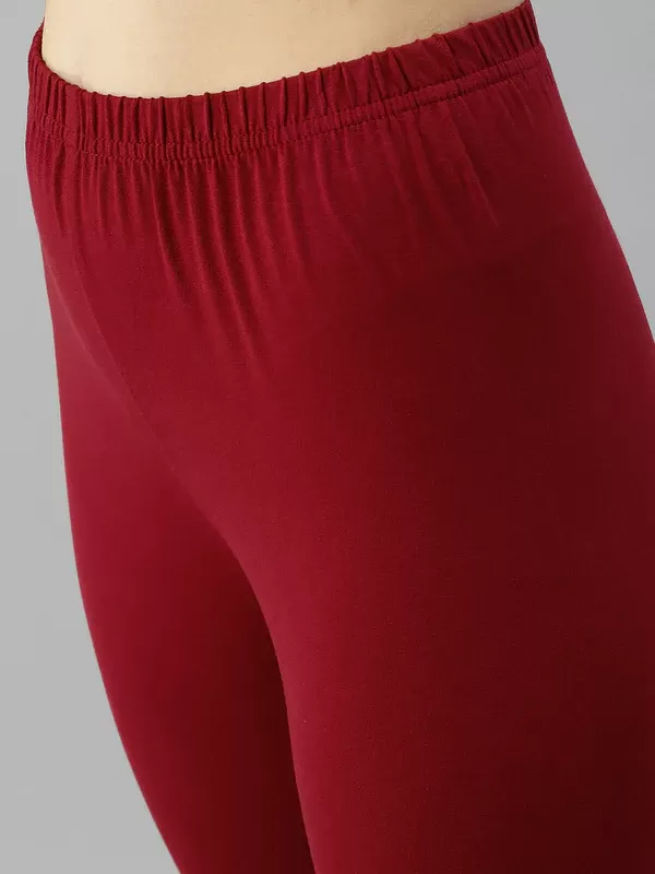 Super Stretchable Rayon Elastane Fabric Dark Maroon Leggings For Women