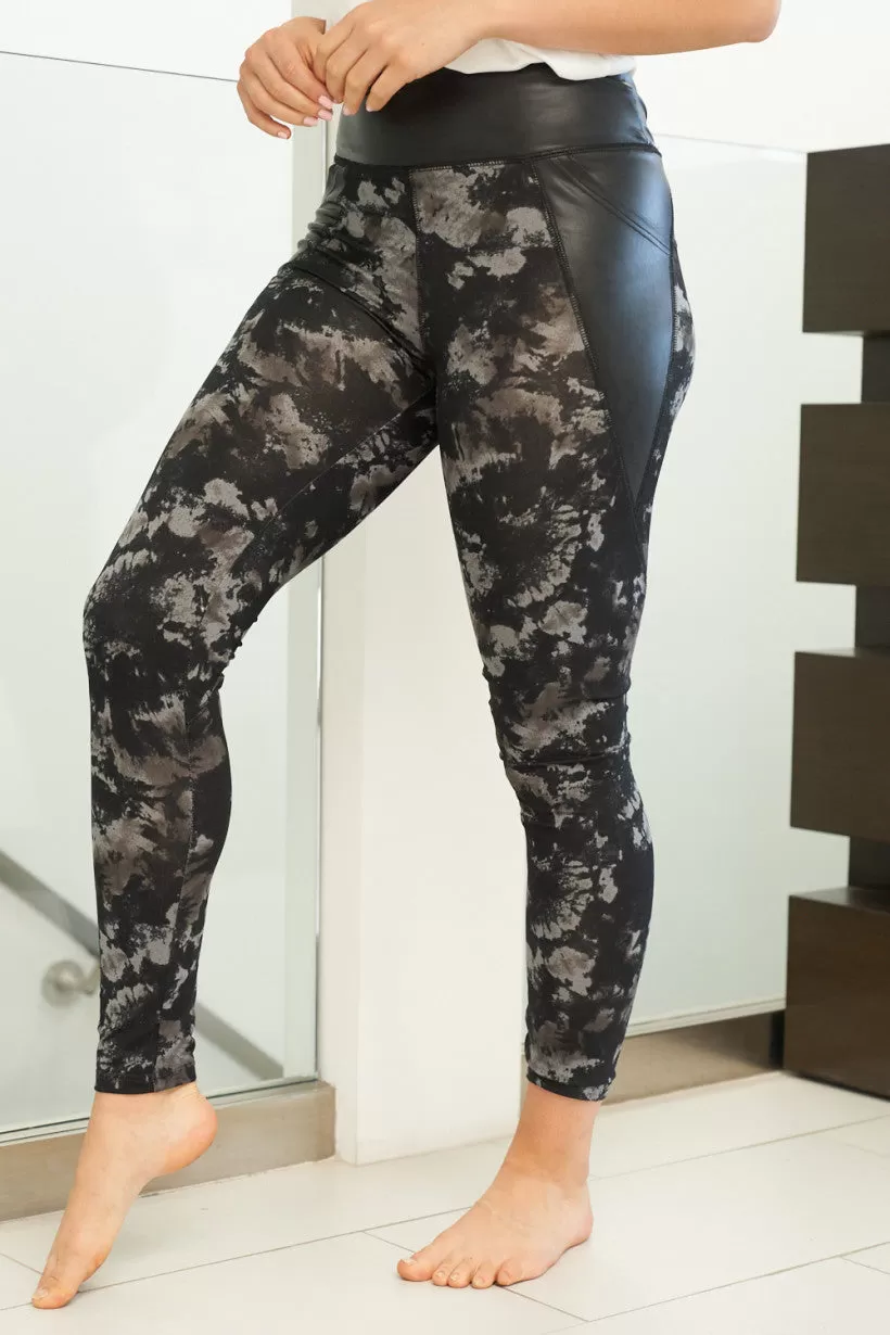 Tie dye knit leggings w/Leather