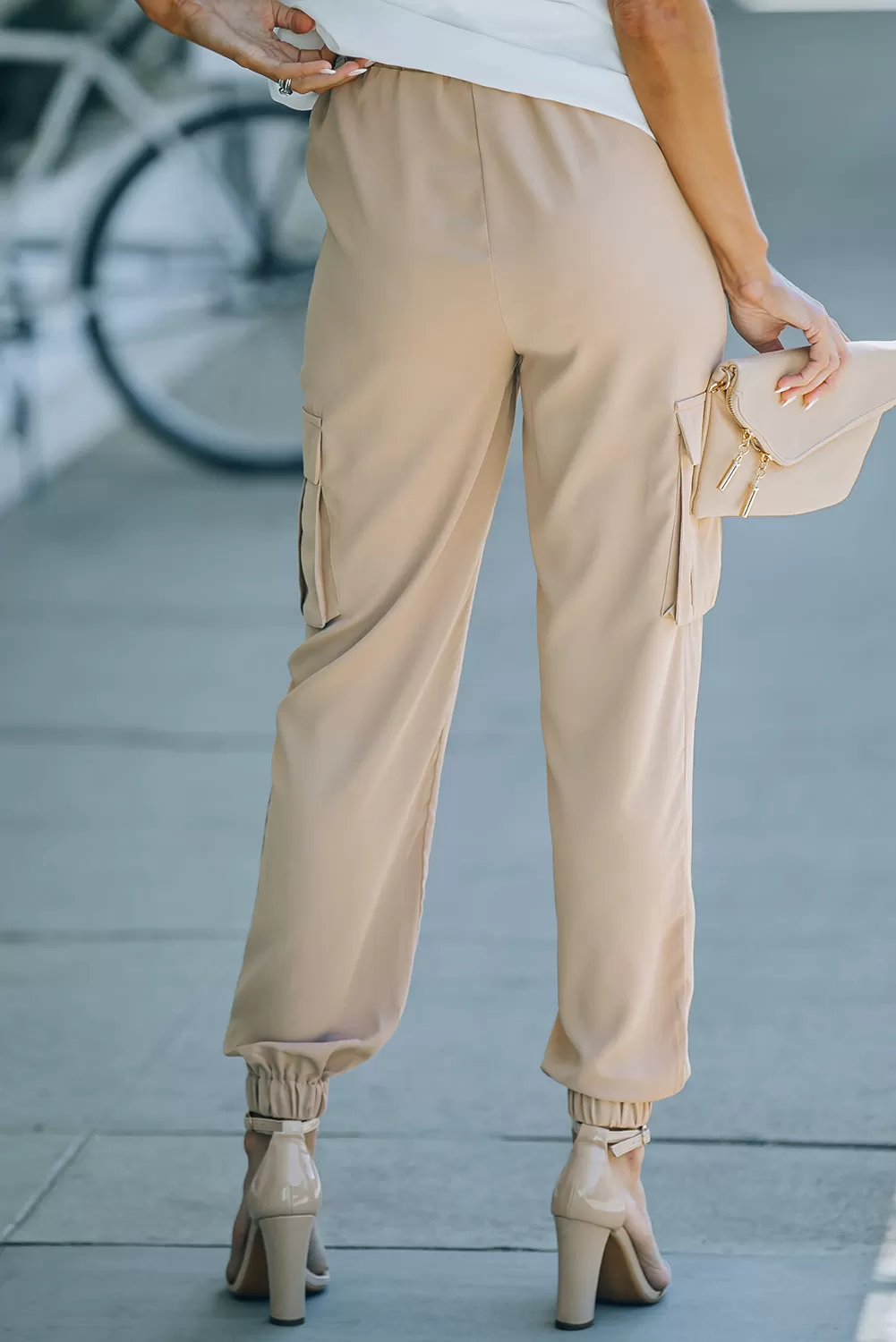 Tie Front High Waist Cargo Joggers