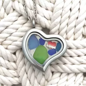 Turquoise, Blue & Green "I Love Mom" Sea Glass Locket | #1679