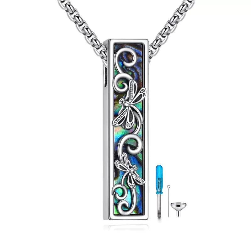 Urn Necklaces for Ashes Sterling Silver Abalone Shell 3D Bar Cremation Jewelry for Ashes Memory Jewelry for Women Men