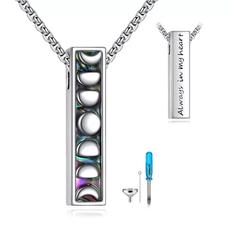 Urn Necklaces for Ashes Sterling Silver Abalone Shell 3D Bar Cremation Jewelry for Ashes Memory Jewelry for Women Men