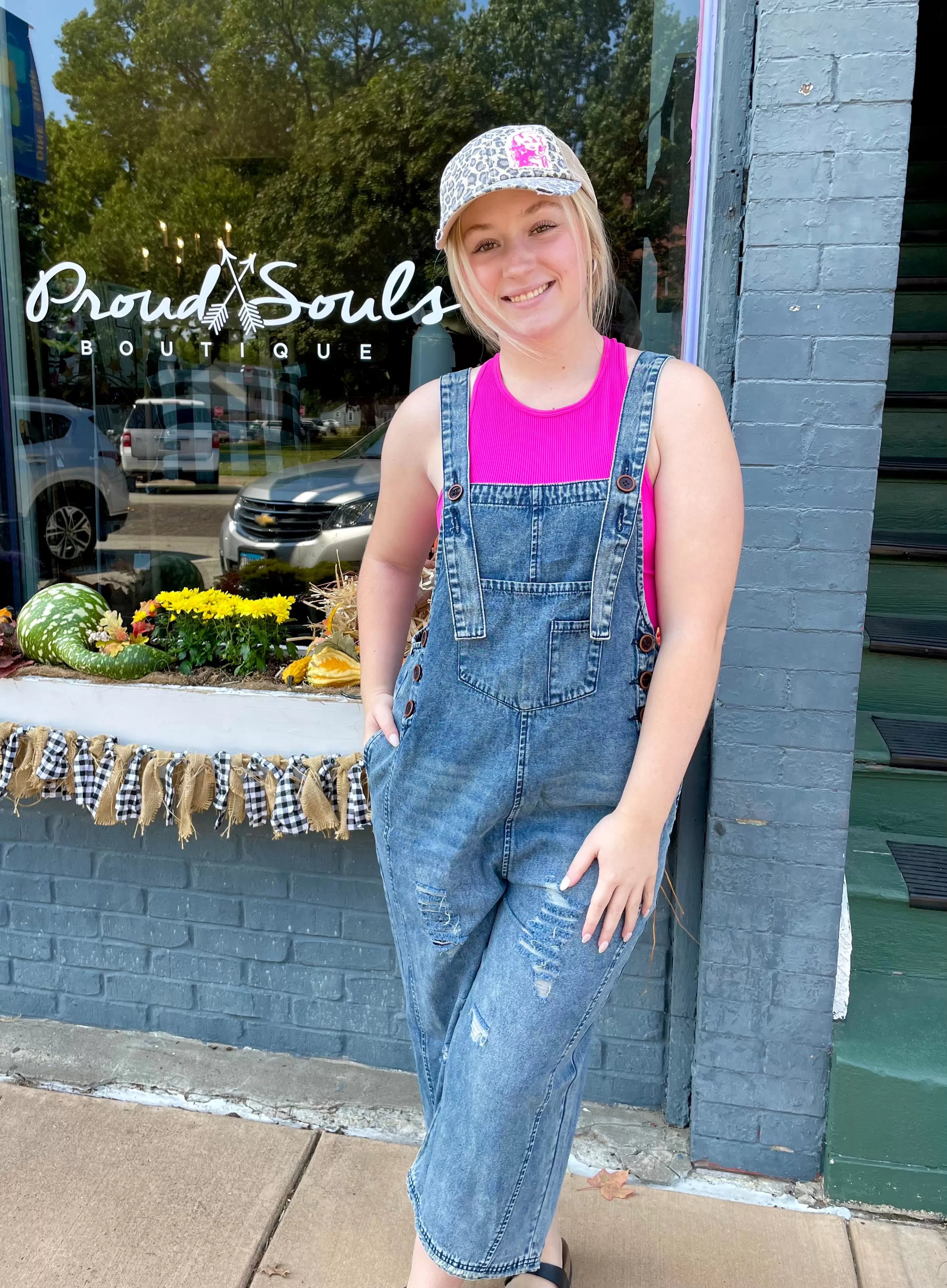 Washed Denim Loose Fit Overalls EB41407