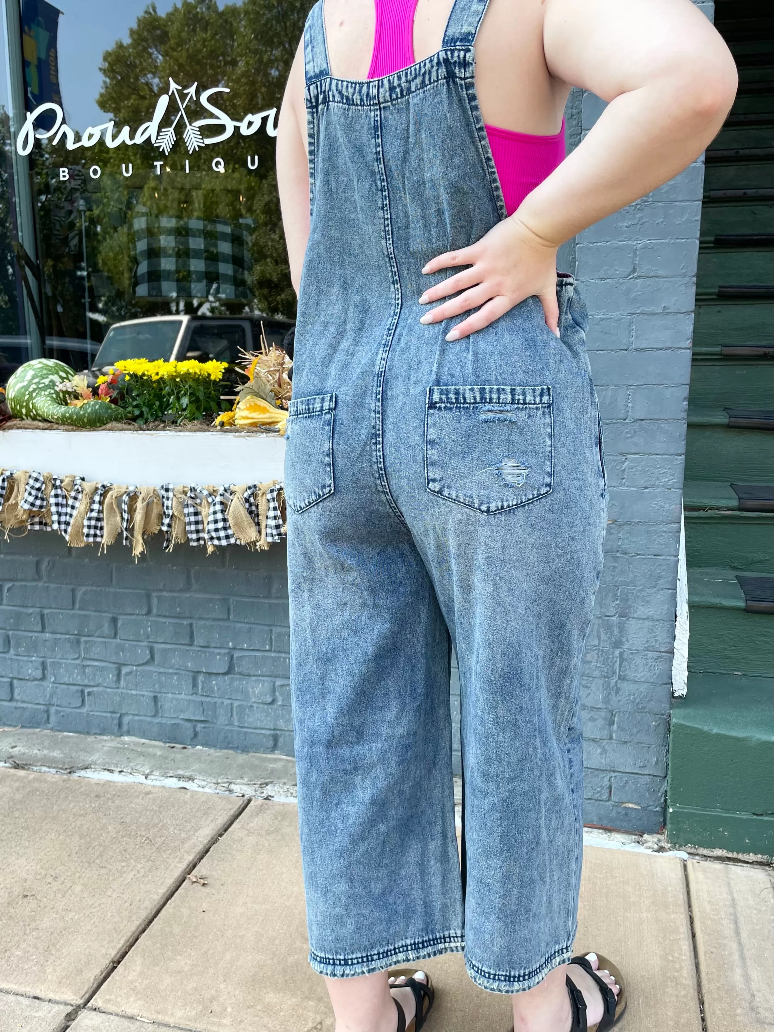 Washed Denim Loose Fit Overalls EB41407