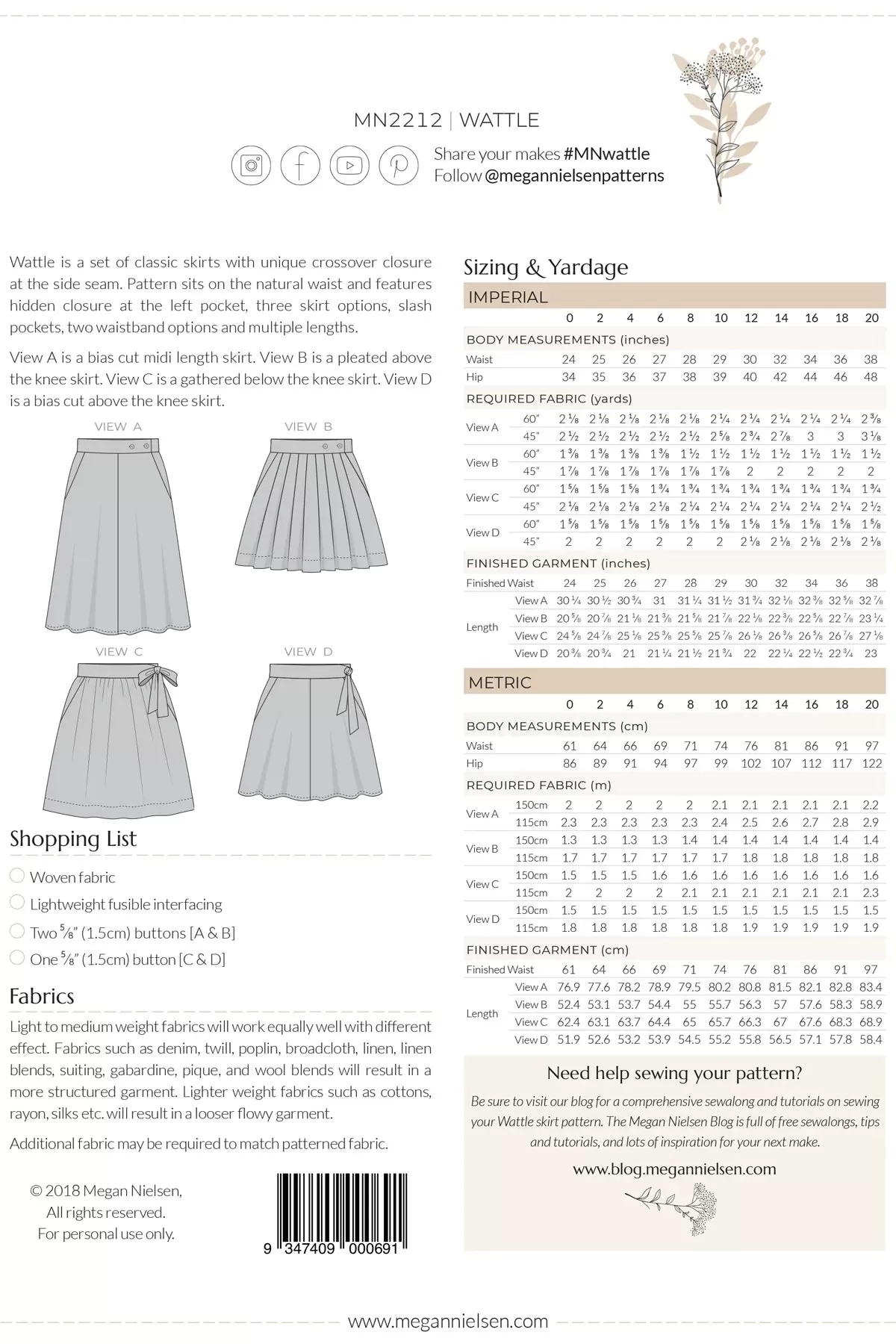 Wattle Skirt Sewing Pattern by Megan Nielsen