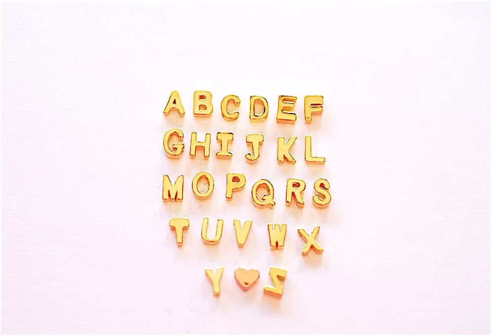 Wholesale Shiny Vermeil Gold Letter Pendant Charm Beads- 18k gold plated 925 Sterling Silver Letter Alphabet Beads, Uppercase, Letter Initial Charm