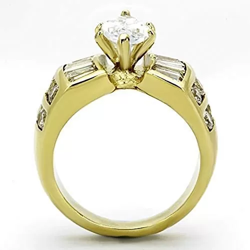 WildKlass Stainless Steel Engagement Ring IP Gold Women AAA Grade CZ Clear