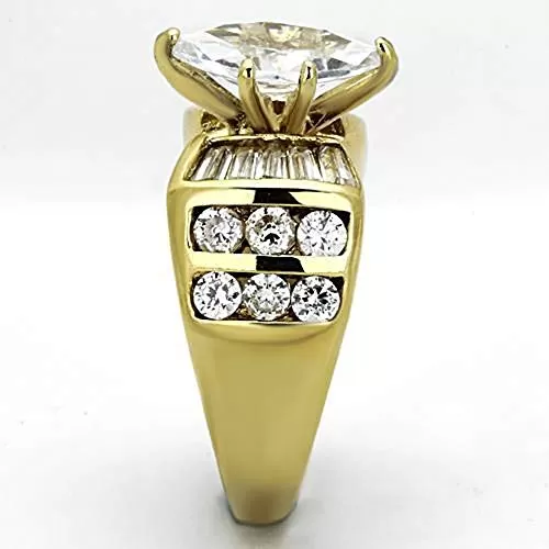 WildKlass Stainless Steel Engagement Ring IP Gold Women AAA Grade CZ Clear