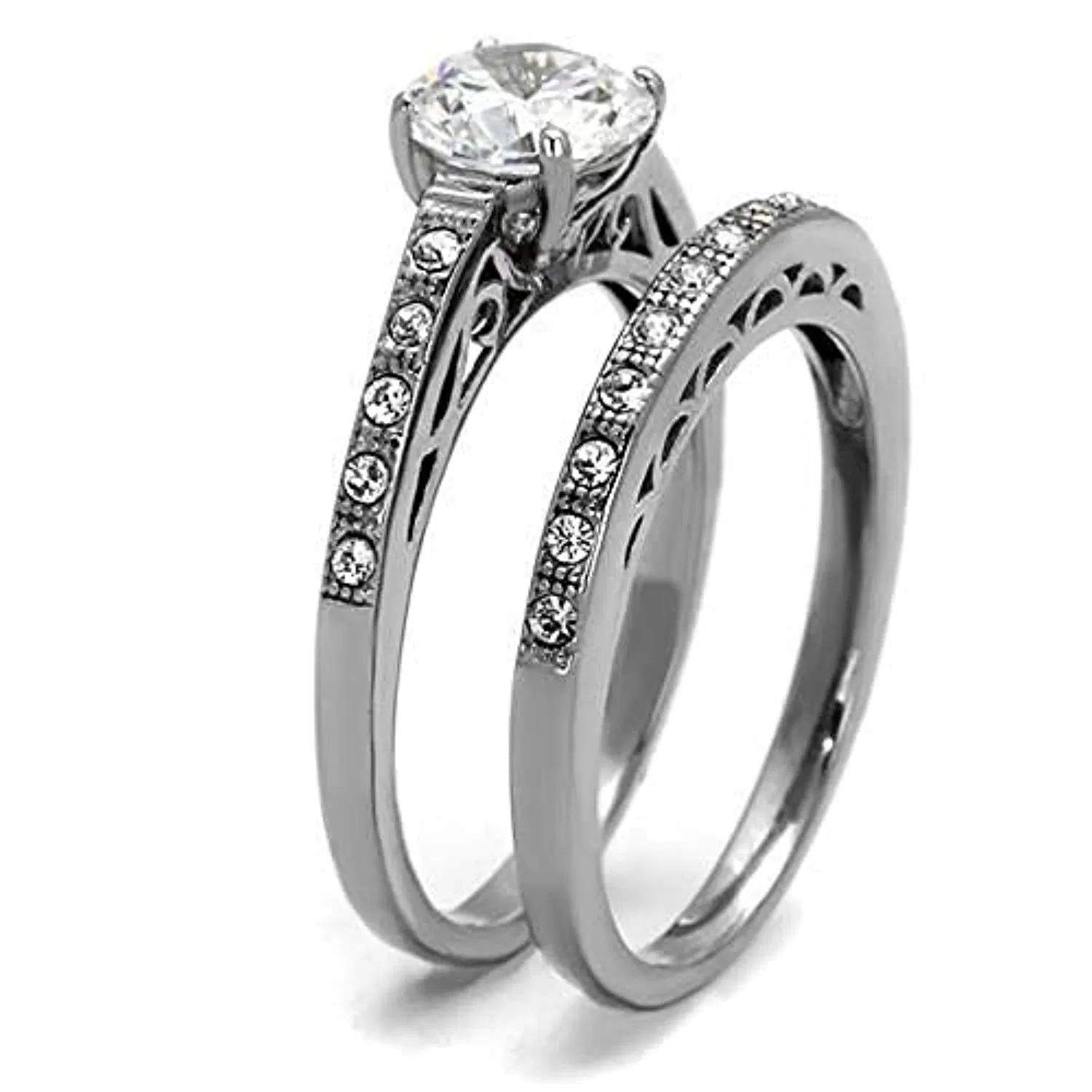 WildKlass Stainless Steel Ring High Polished Women AAA Grade CZ Clear