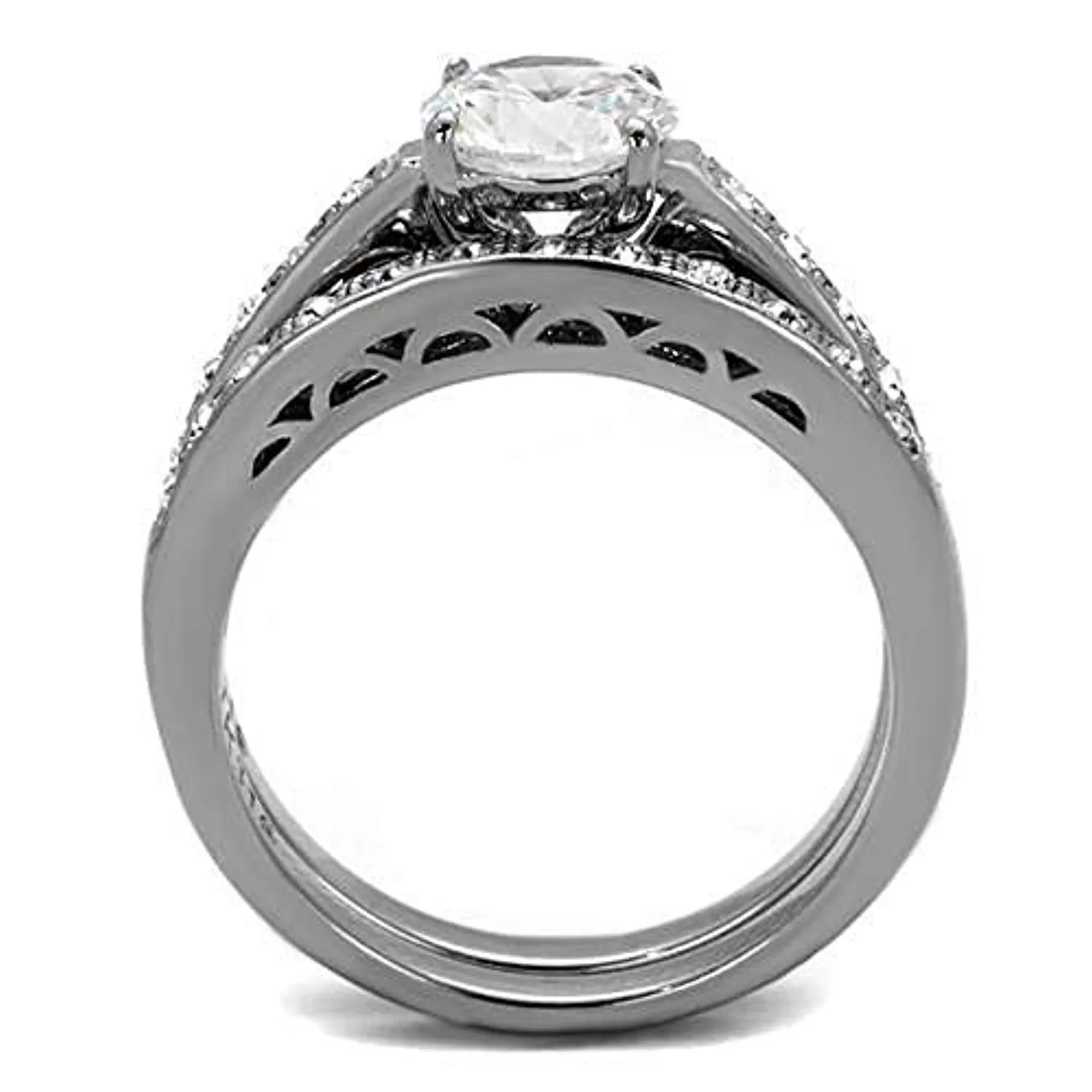 WildKlass Stainless Steel Ring High Polished Women AAA Grade CZ Clear