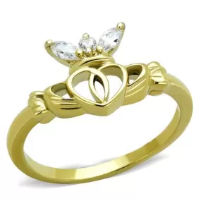 WildKlass Stainless Steel Ring IP Gold Women AAA Grade CZ Clear