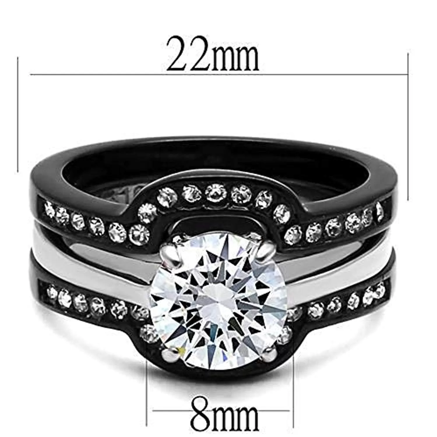 WildKlass Stainless Steel Ring Two-Tone IP Black Women AAA Grade CZ Clear