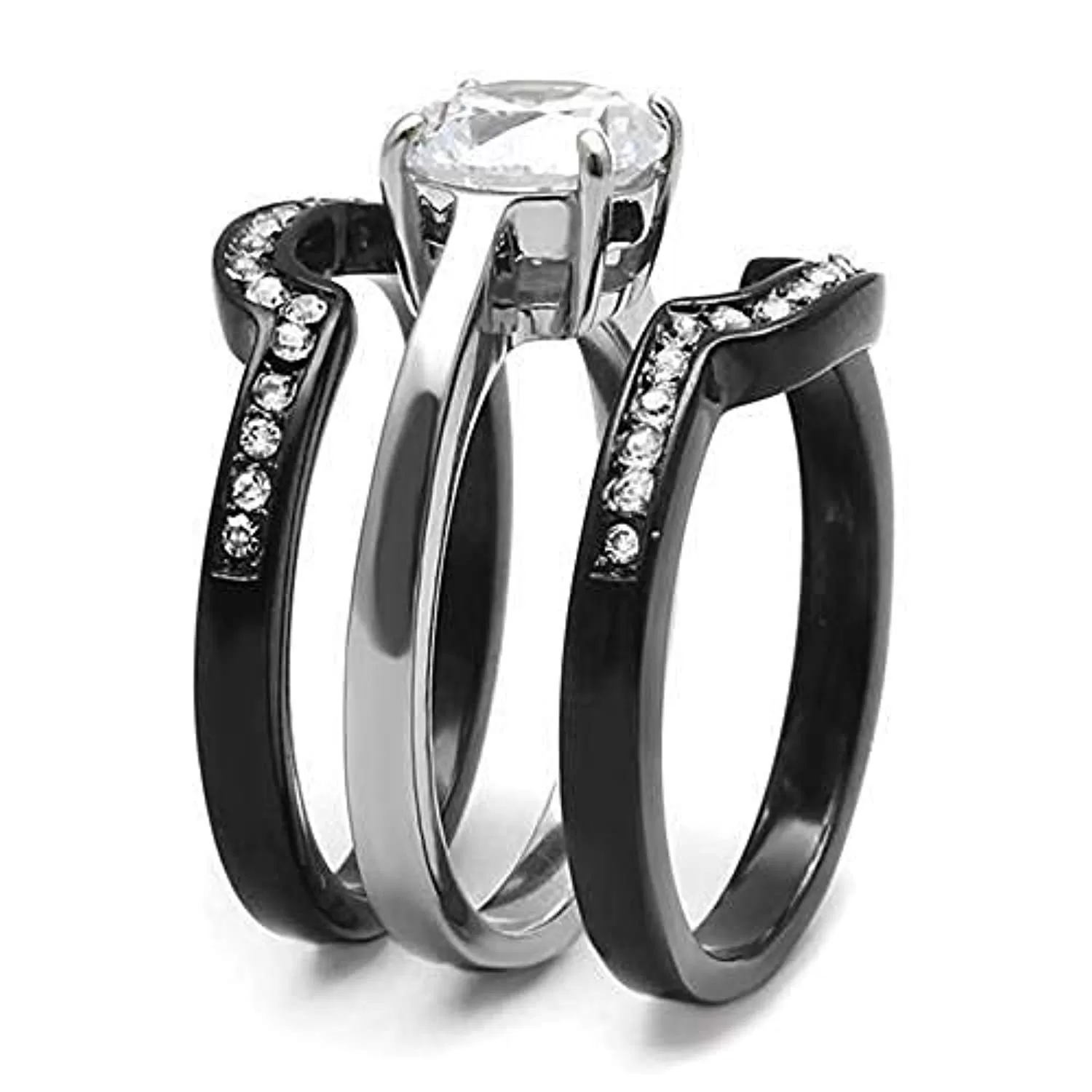 WildKlass Stainless Steel Ring Two-Tone IP Black Women AAA Grade CZ Clear