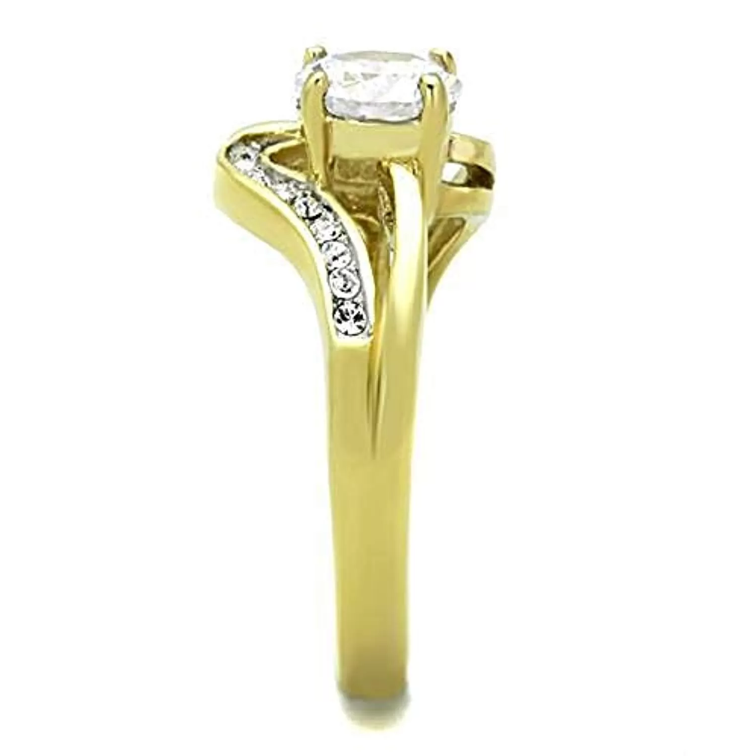 WildKlass Stainless Steel Ring Two-Tone IP Gold Women AAA Grade CZ Clear