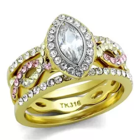 WildKlass Stainless Steel Ring Two-Tone IP Gold Women AAA Grade CZ Clear