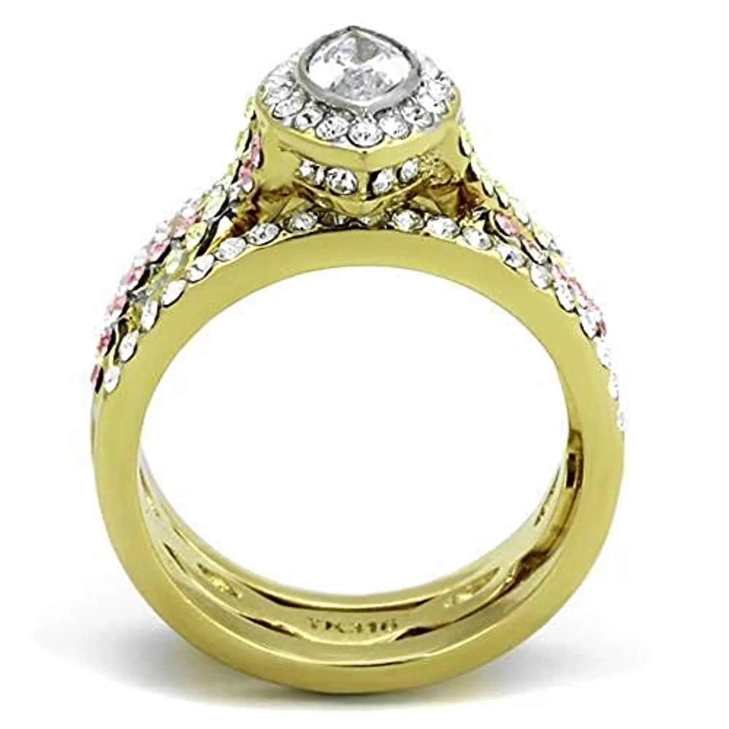 WildKlass Stainless Steel Ring Two-Tone IP Gold Women AAA Grade CZ Clear