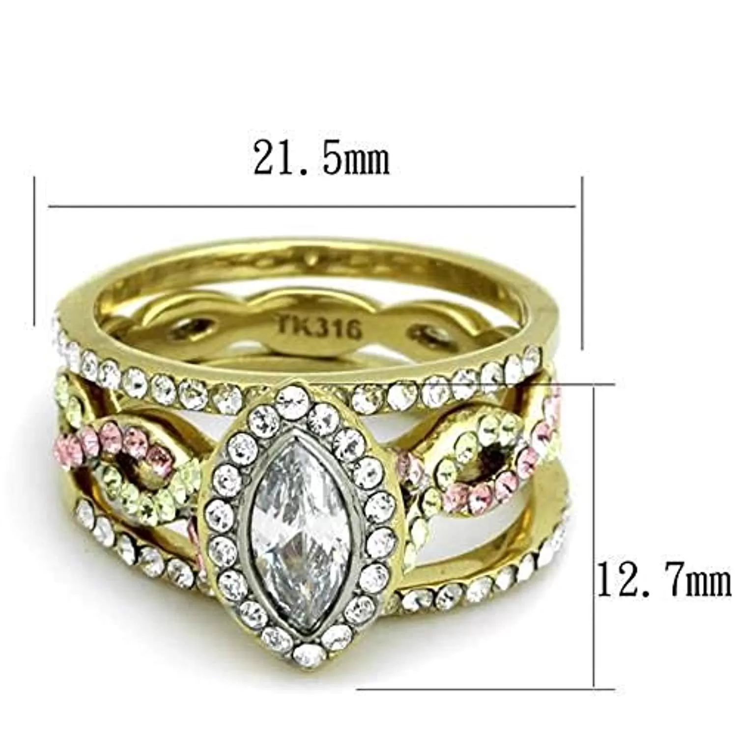 WildKlass Stainless Steel Ring Two-Tone IP Gold Women AAA Grade CZ Clear