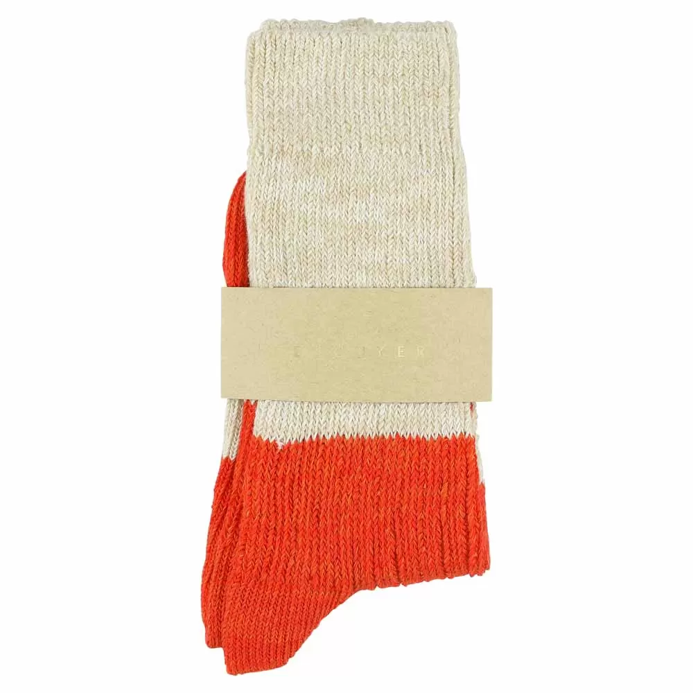 Women Melange Block Socks Ecru / Orange