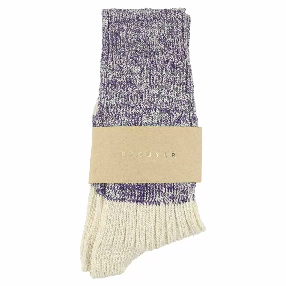 Women Melange Block Socks Purple / Ecru