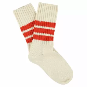 Women Stripes Crew Socks - Ecru / Orange