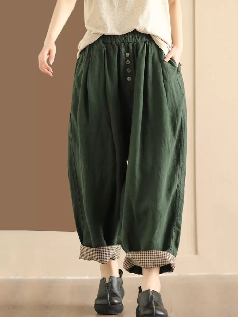 Women Summer Solid Linen Button Harem Pants CO1003