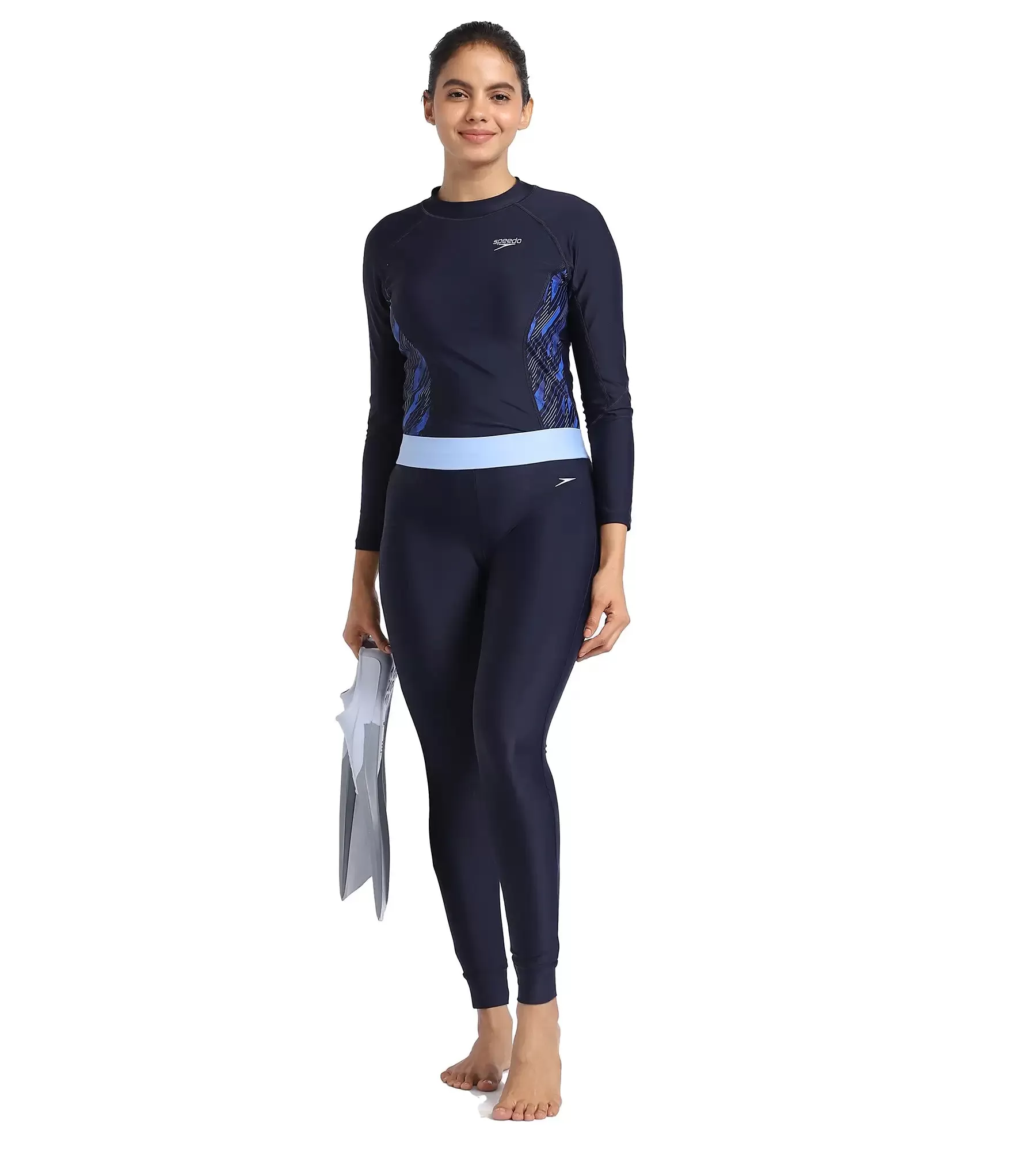 Women's Endurance Solid Contrast Leggings   - True Navy &  Curious Blue