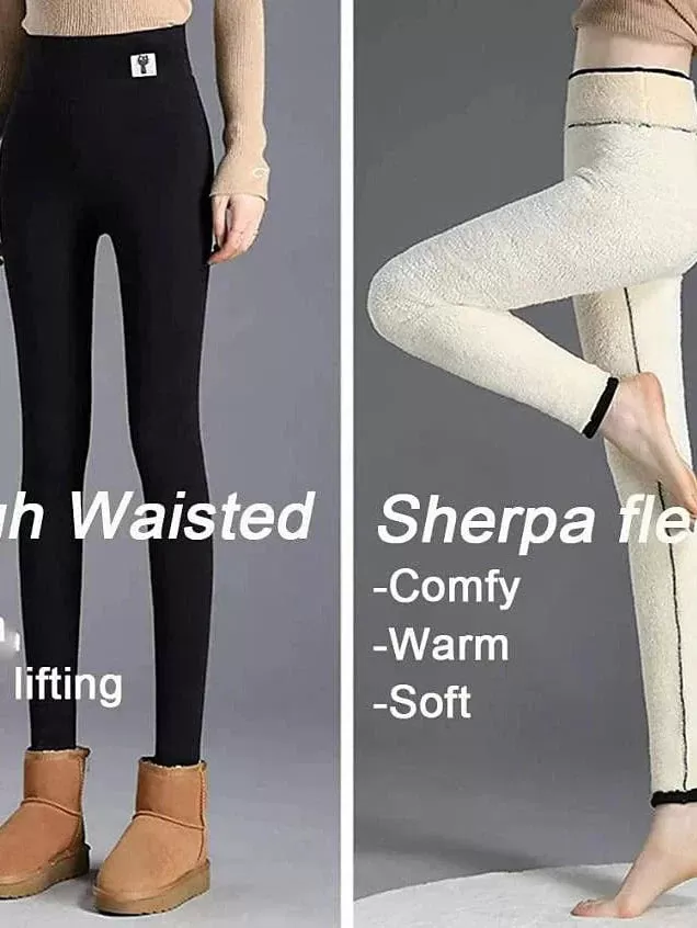 Women's High-Quality Fleece-Lined Winter Leggings with Side Pockets