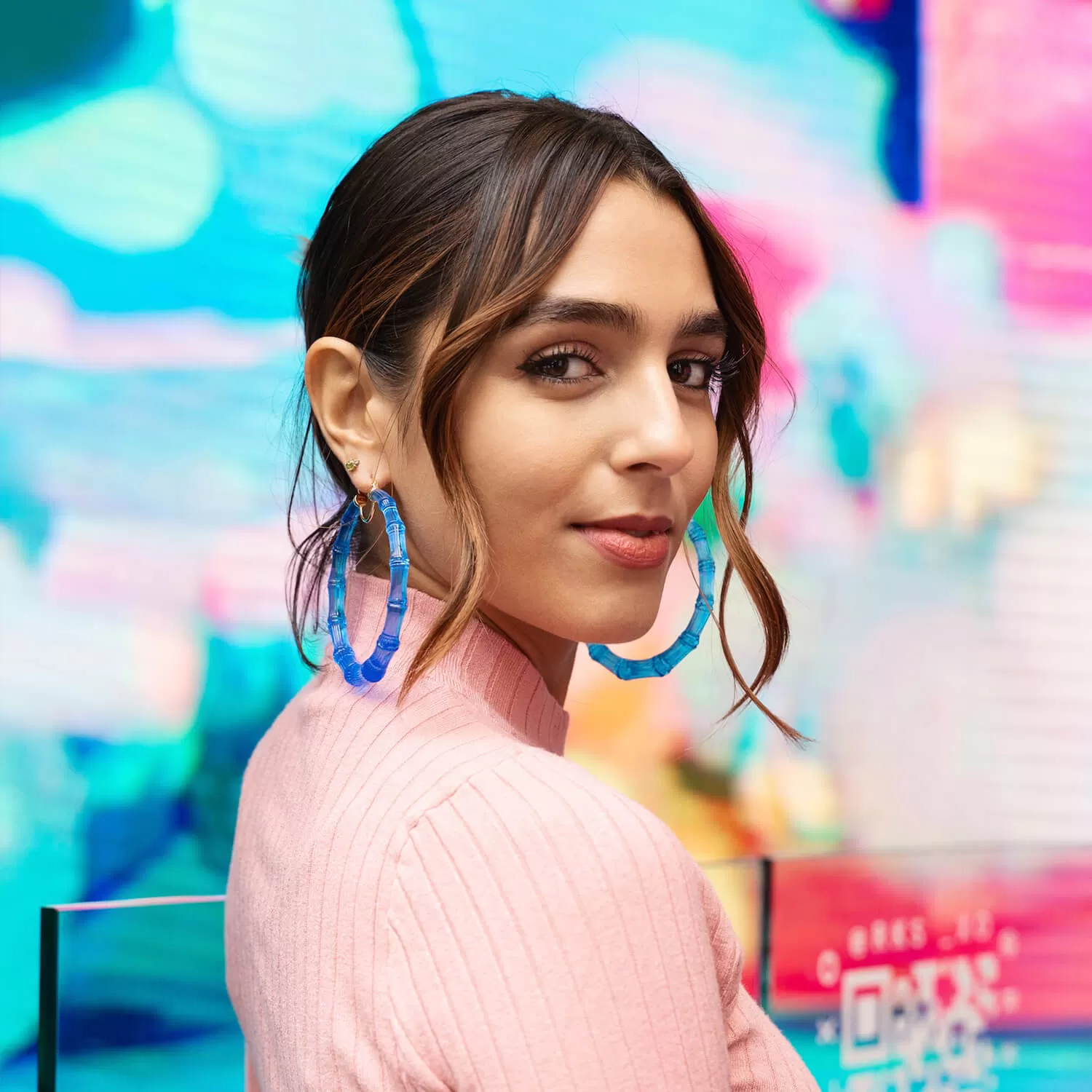 XL Blue Lucite Bamboo Hoop Earrings