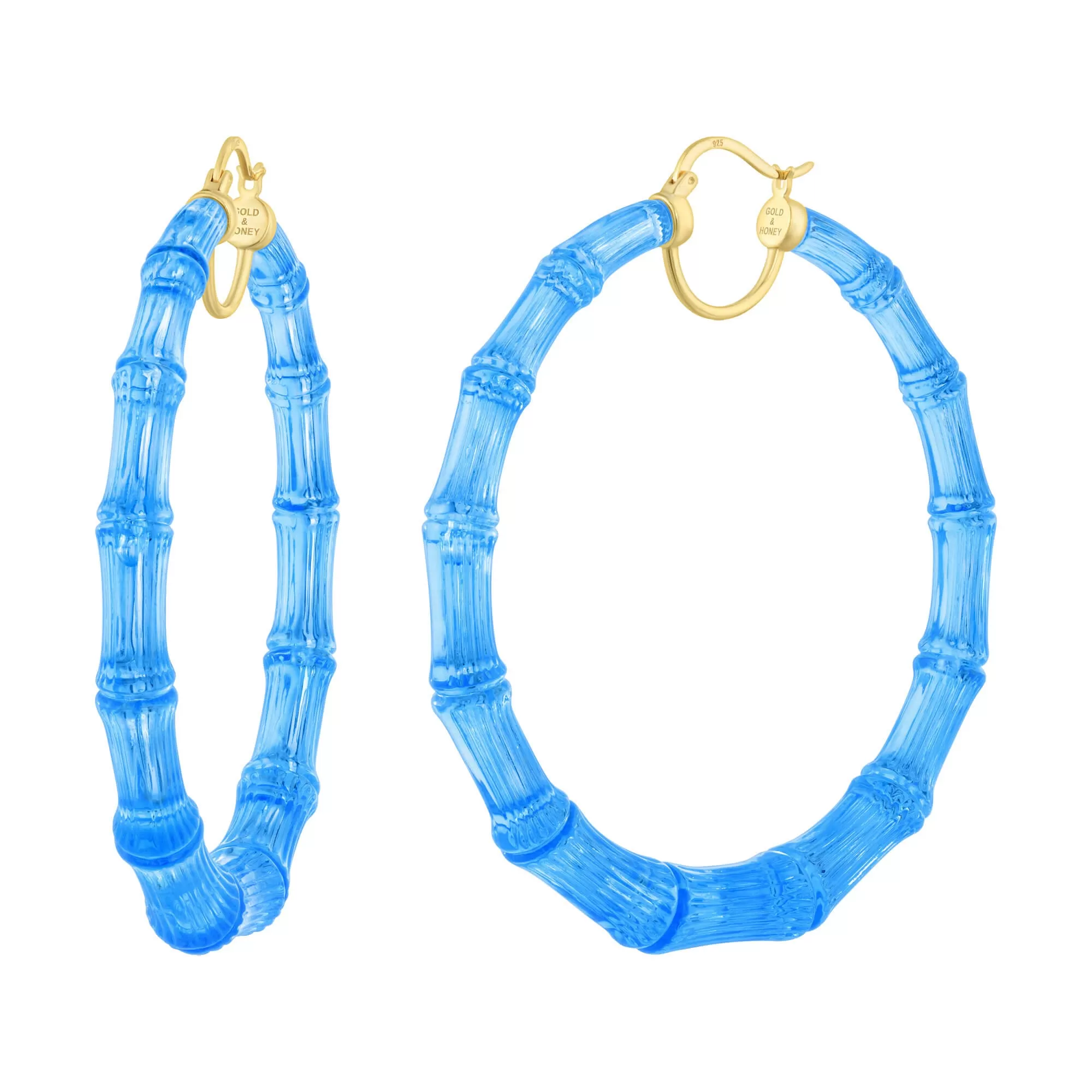 XL Blue Lucite Bamboo Hoop Earrings